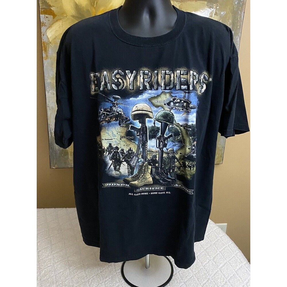 Vintage Easy Riders US Military Vietnam Iraq War Graphic Black Shirt Men’s 2XL